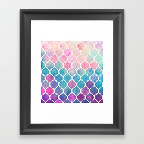 Rainbow Pastel Watercolor Moroccan Pattern Framed Art Print