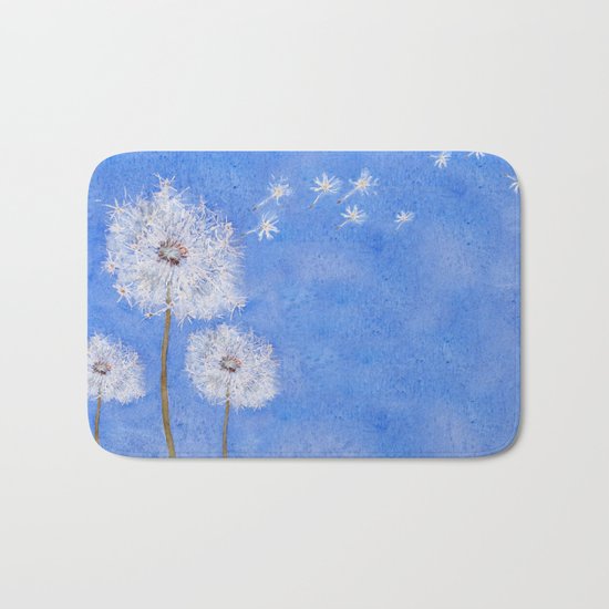 flying dandelion watercolor painting Bath Mat
