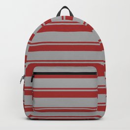 [ Thumbnail: Brown & Dark Gray Colored Lined Pattern Backpack ]