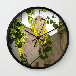 Nature filled Courtyard | Greek Scenery | Nature and Buildings, Summer Scene | Travel Photography in Naxos, Greece Wall Clock