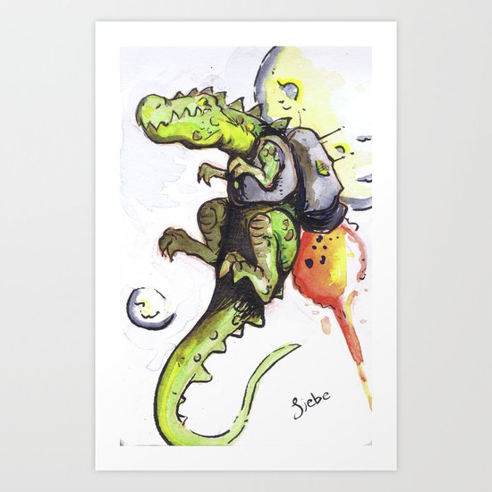 Dinosaur wearing Jetpack Art Print