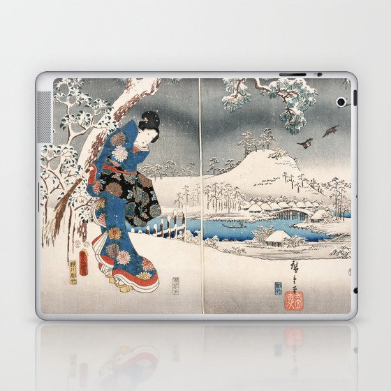 Japanese Vintage Kunisada Hiroshige Snowy Landscape Laptop & iPad Skin