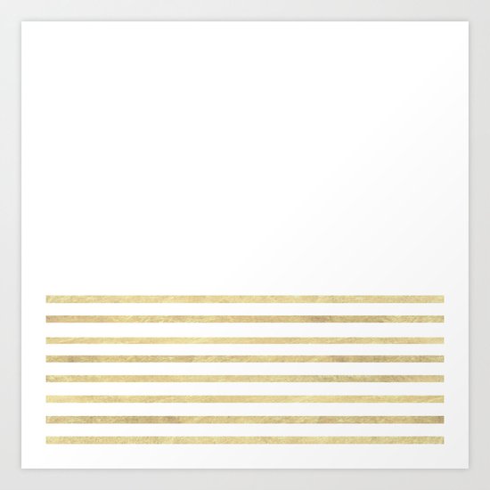 White and Gold Stripes Art Print