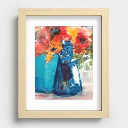Bright Cobalt and Orange Floral  Recessed Framed Print
