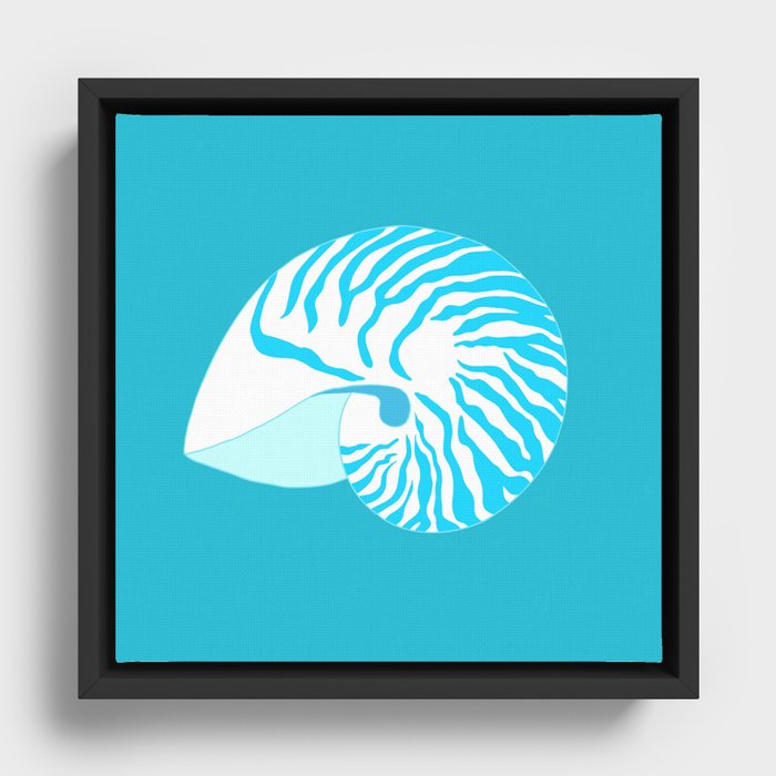 Ocean Blue Nautilus Shell Framed Canvas