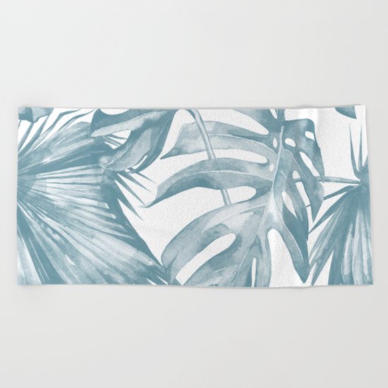 Island Dream Teal Blue Leaves Beach Towel