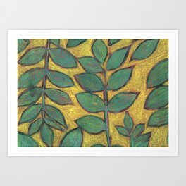 Green and yellow Ash Leaves monoprint illustration Art Print