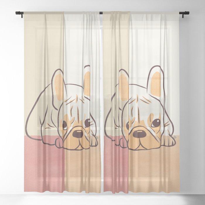 Adorable French Bulldog Puppy Artwork earth tone Sheer Curtain