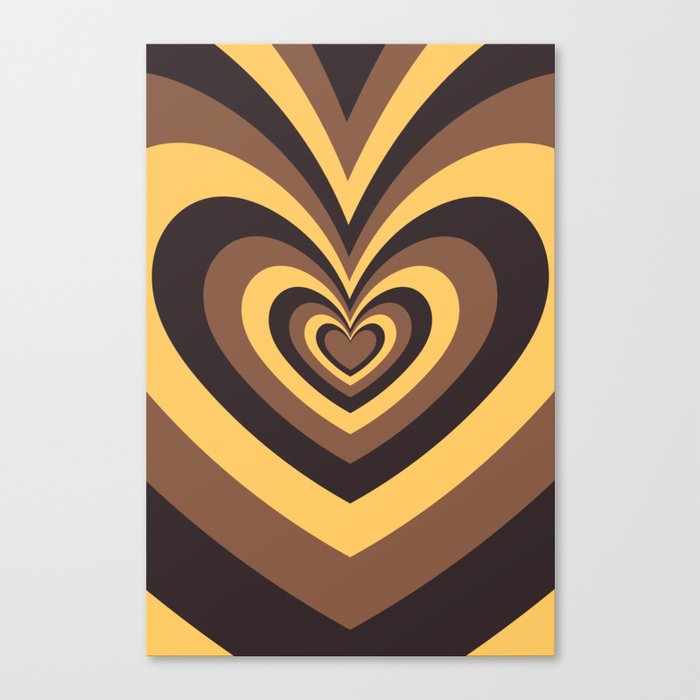 Retro Brown + Yellow Psychedelic Hearts Canvas Print