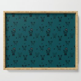 Teal Blue and Black Hand Drawn Dog Puppy Pattern Serving Tray