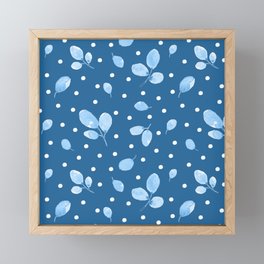 Blue watercolour monochrome leaves pattern Framed Mini Art Print