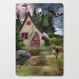 Dark Cottage: A full moon with bats and fox Cutting Board