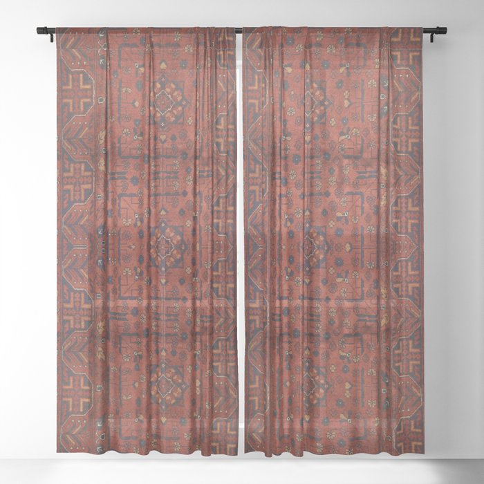 Traditional Vintage Moroccan Rug Design E13 Sheer Curtain