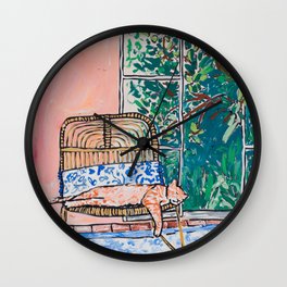 Napping Ginger Cat in Pink Jungle Garden Room Wall Clock | Jungle, Gingercat, Catpainting, Pink, Garden, Coral, Catart, Curated, Flower, Larameintjes 