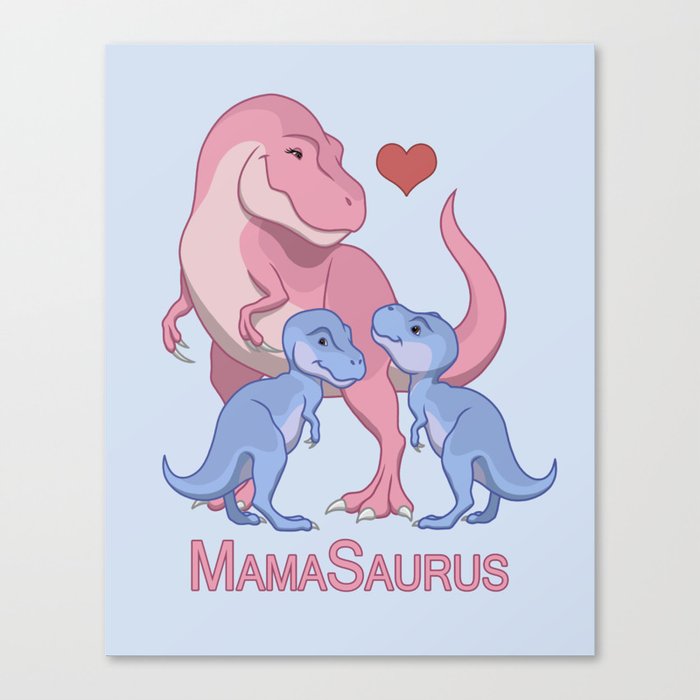 MamaSaurus T rex and Twin Boy Dinosaurs Canvas Print