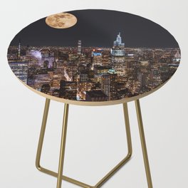 New York City Full Moon | NYC Skyline at Night | Photography and Collage Side Table