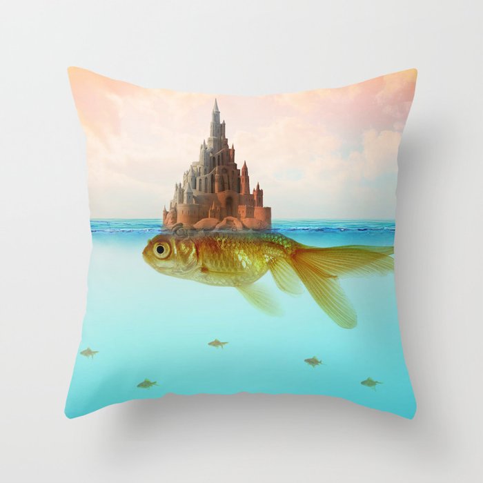 Goldfish Castle Island Throw Pillow