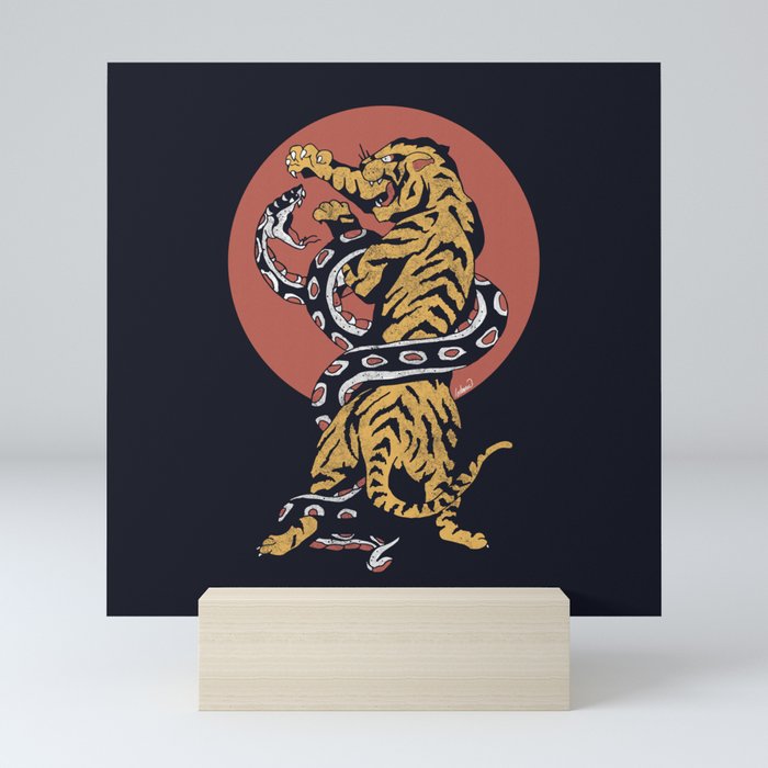 Classic Tattoo Snake vs Tiger Mini Art Print