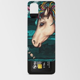 Rainbow unicorn painting, legendary creature on teal background Android Card Case