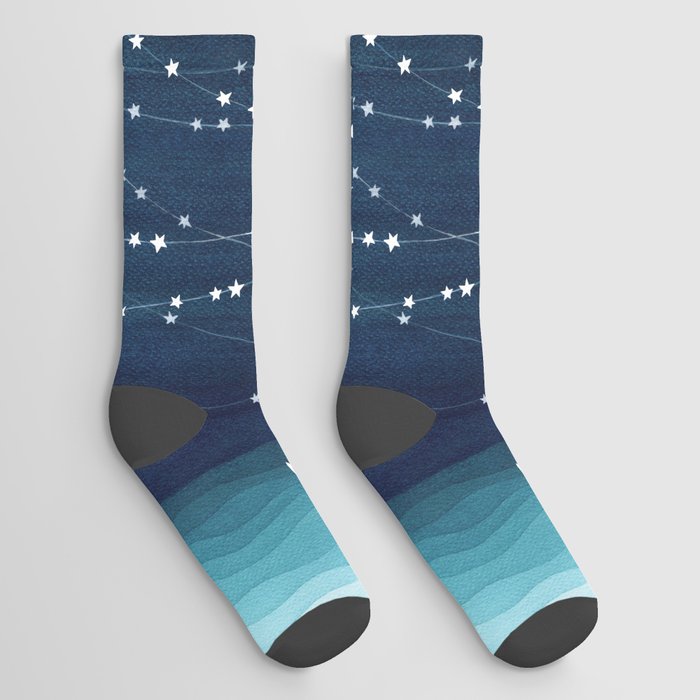 Garlands of stars, watercolor teal ocean Socks