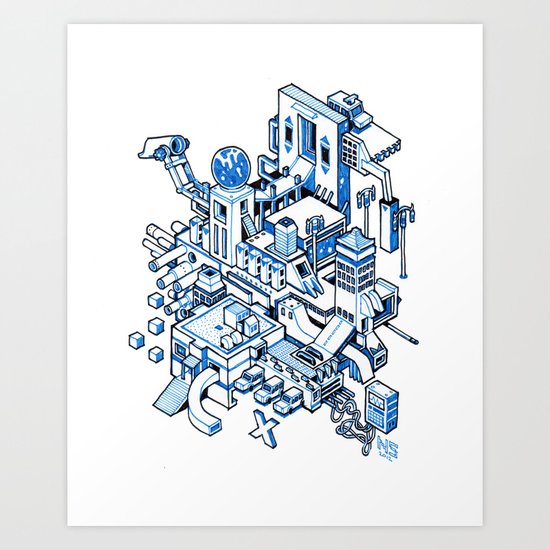 Small City - Blue Art Print