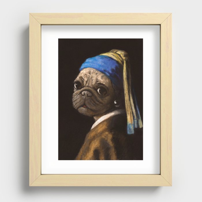 pug with a pearl earring Recessed Framed Print