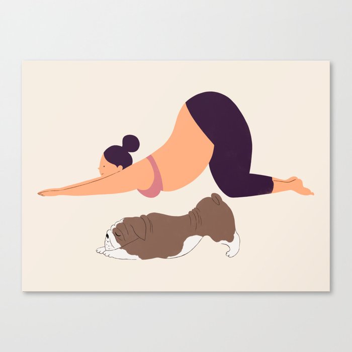 Yoga With Dog 01 Canvas Print