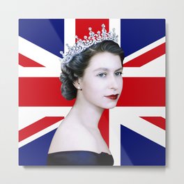 QUEEN ELIZABETH II - The Young Queen with British Flag Metal Print