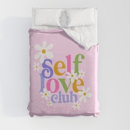 Self-Love Club with Daisies Duvet Cover