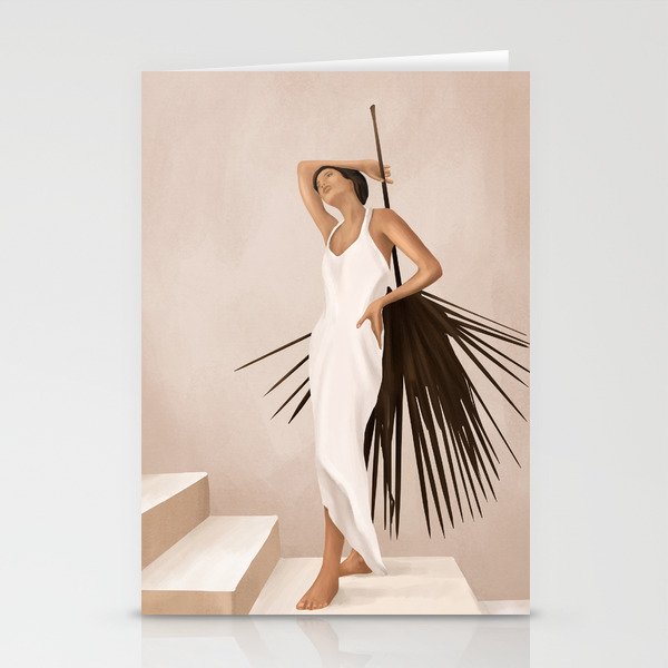 Minimal Woman with a Palm Leaf Stationery Cards