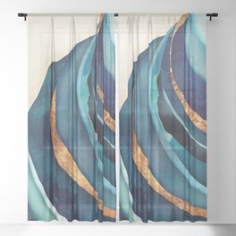 Abstract Blue with Gold Sheer Curtain