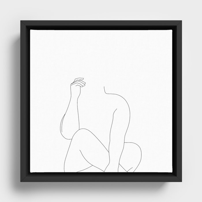 Nude figure line drawing - Elara Framed Canvas