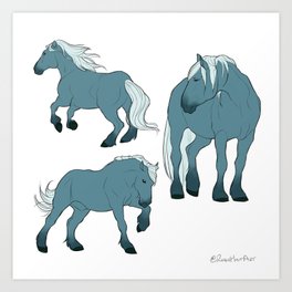 Blue Horses Art Print