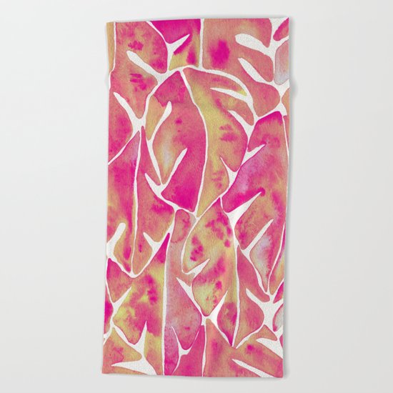Split Leaf Philodendron – Pink Beach Towel