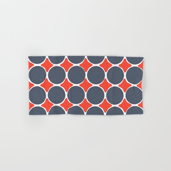 Mid-Century Modern Navy Blue Dots With White And Red Diamonds Fourth Of July Retro Geometric Pattern Hand & Bath Towel