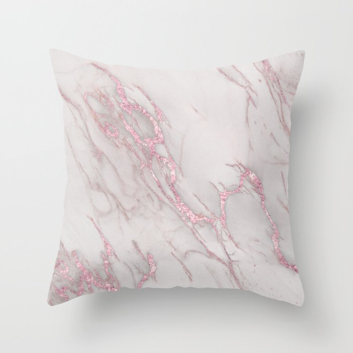 Marble Love Rose Gold Pink Metallic Throw Pillow by Nature Magick