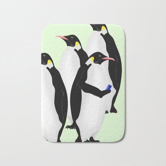 Penguin On A Mobile Device Bath Mat