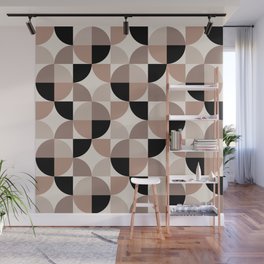 Mid Century Modern Geometric Pattern 334 Black Brown and Beige Wall Mural