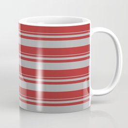 [ Thumbnail: Dark Gray and Brown Colored Pattern of Stripes Coffee Mug ]