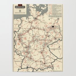 ADAC Autobahn-Karte. 1950 Vintage Map of Autobahn in Germany. Poster