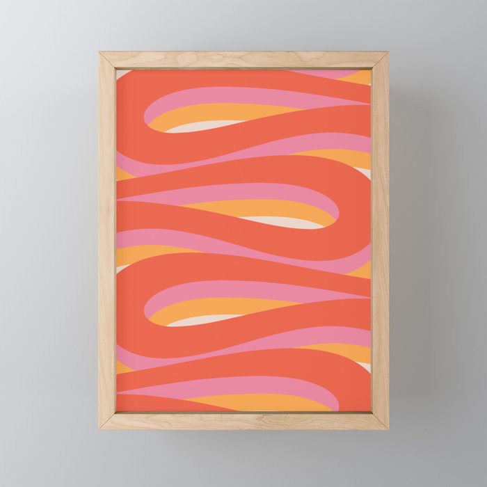 Pop Swirl Wavy Minimalist Abstract Pattern Orange Thulian Pink Mustard Cream Framed Mini Art Print