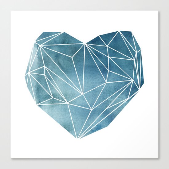 Heart Graphic Watercolor Blue Canvas Print