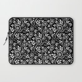 Black And White Eastern Floral Pattern Laptop Sleeve