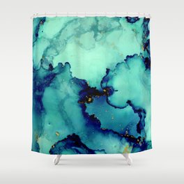 Navy Seas- Blue Green Abstract Painting Shower Curtain