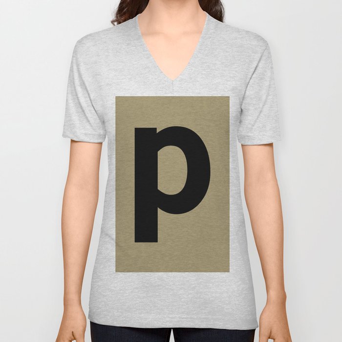 letter P (Black & Sand) V Neck T Shirt
