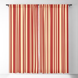 [ Thumbnail: Red & Beige Colored Stripes/Lines Pattern Blackout Curtain ]