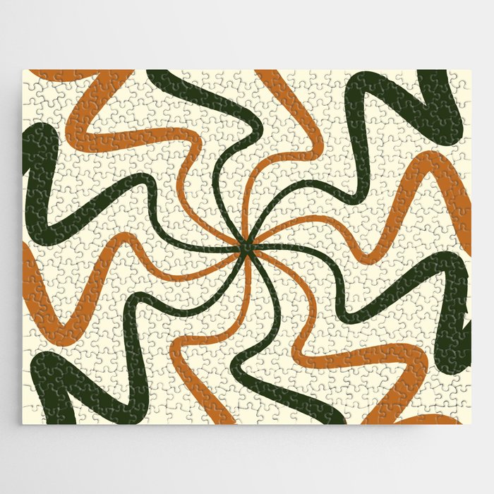 Mid Century Abstract Liquid Lines Pattern - Ruddy Brown and Pine Tree Jigsaw Puzzle
