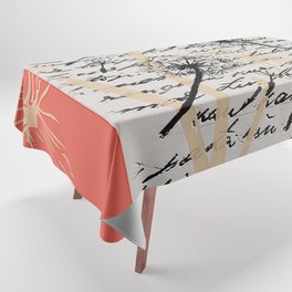 Coral and Tan Dandelion Design Tablecloth