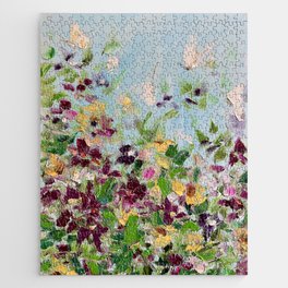 Bright flower meadow butterflies. Summer field landscape rich colors. Jigsaw Puzzle