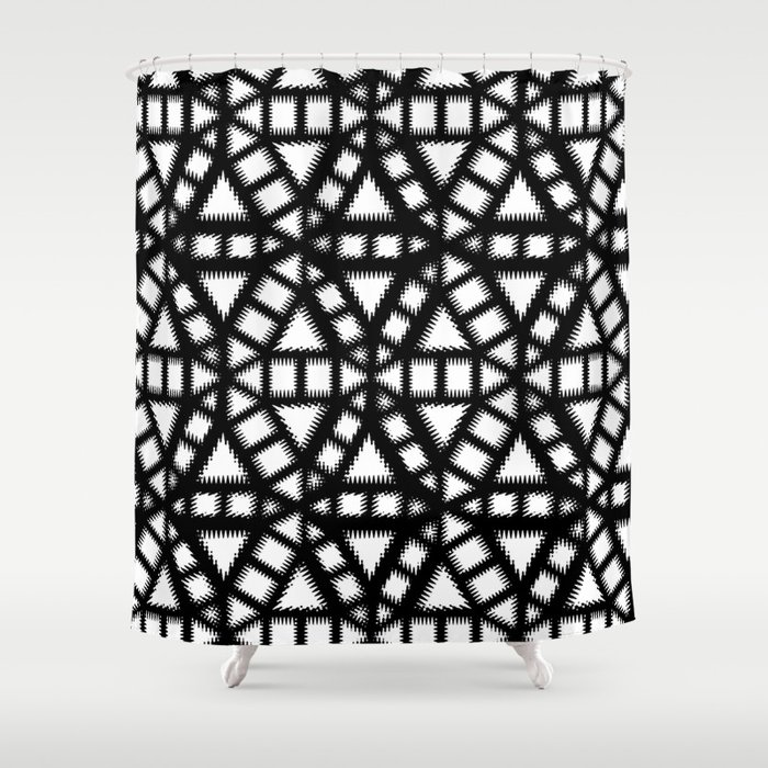 Black and White Pinwheel Pattern Illustration - Digital Geometric Artwork Shower Curtain